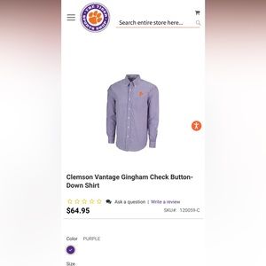 Antigua Clemson button down shirt